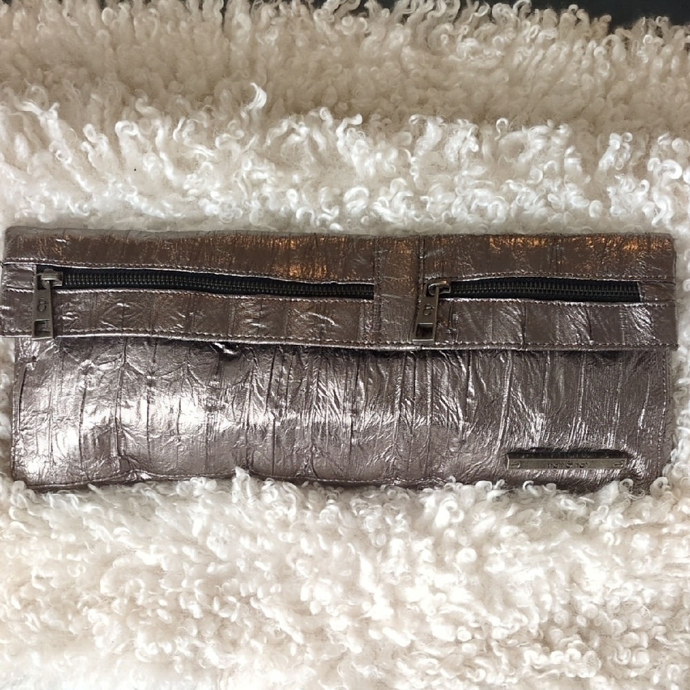 Matt & Nat Metallic Silver Clutch with Zipper Details